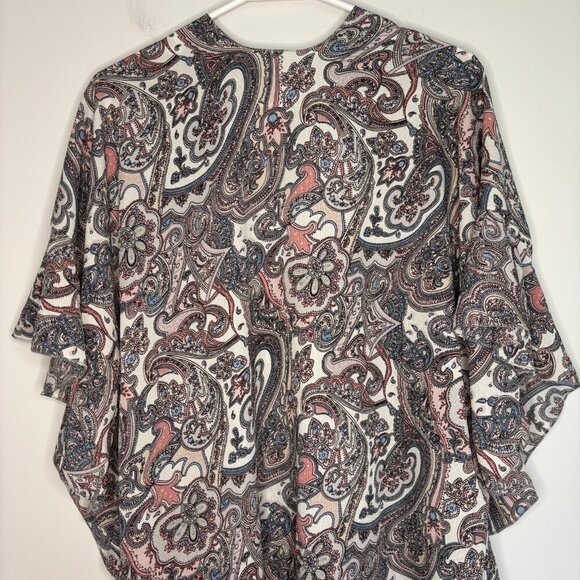 KELSEA Apparel NEW Paisley Ruffle Short Sleeve Cardigan Womens M Ivory Pink - Picture 3 of 6